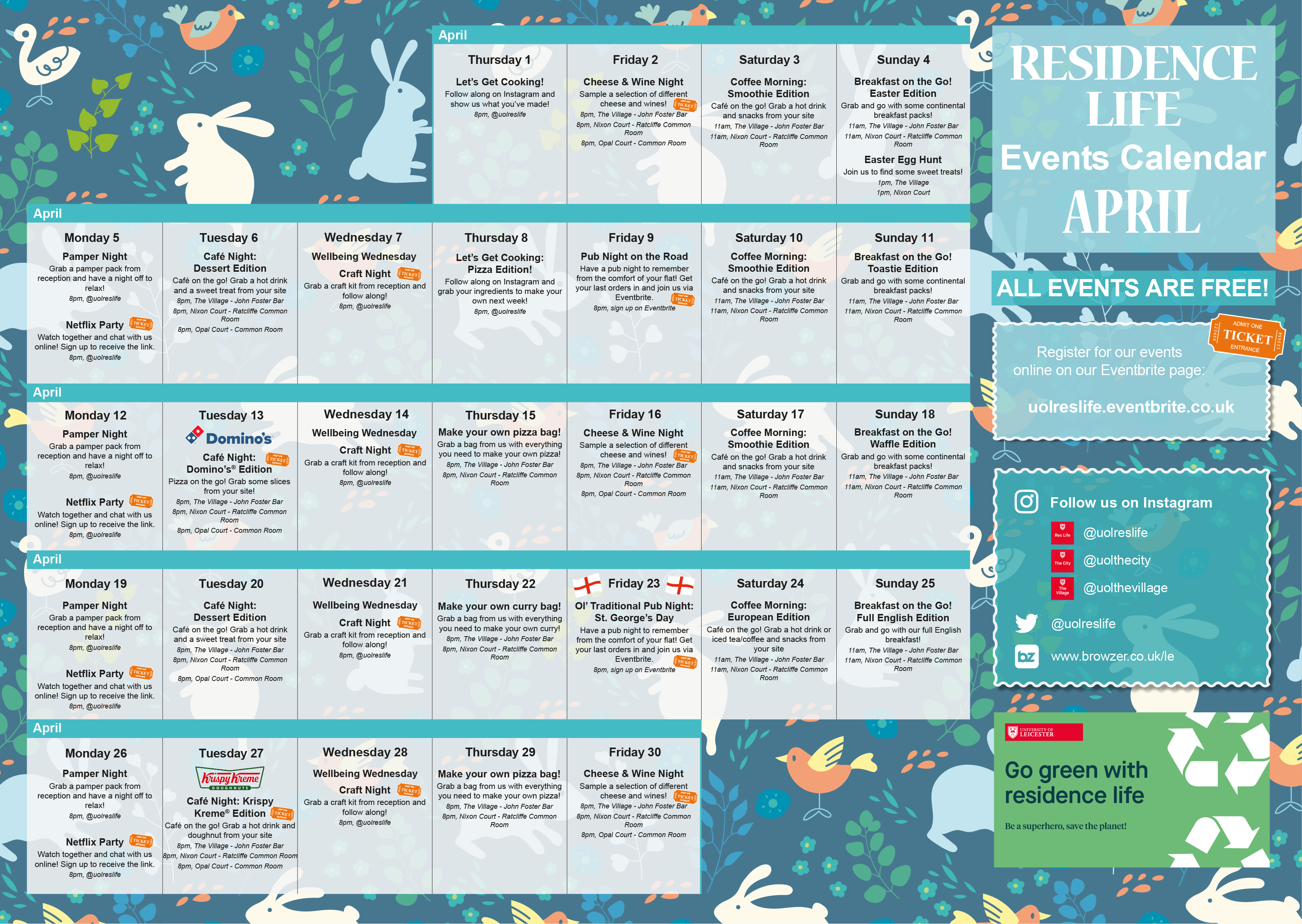 Browzer University of Leicester Residence Life Events Calendar
